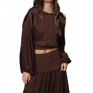 NEW STILLWATER silky pacific long sleeve top in chocolate
